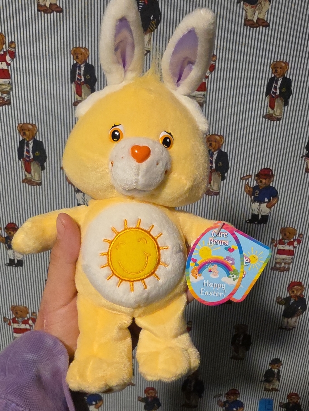 Care Bears Funshine Easter Bear Soft Plush Hang Tush Tags 10 inches